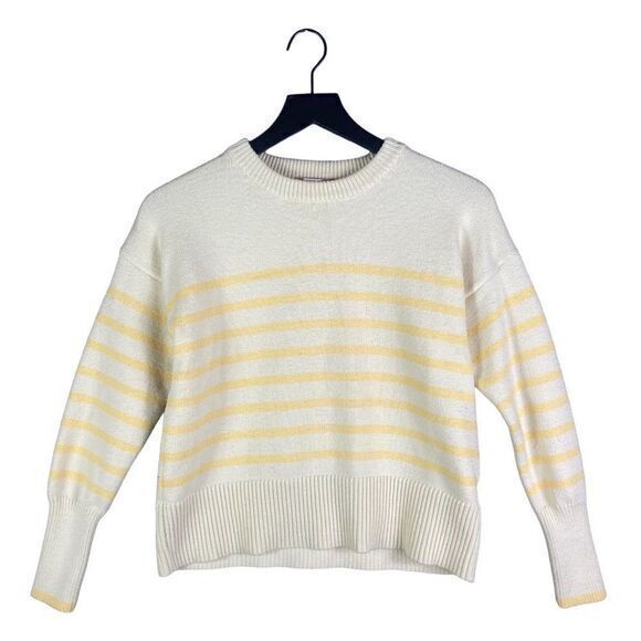 Philosophy Sweater Cropped Yellow Pullover Women's Large Striped Long Sleeve - Picture 3 of 14